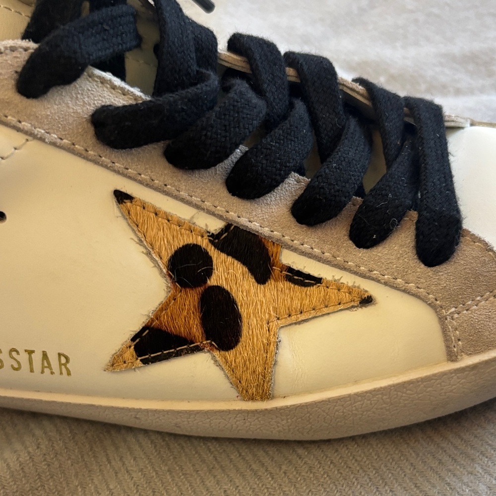 Golden Goose Superstar Sneakers Size 38 US 8 Leather White Gray Black Leapord - Picture 11 of 13